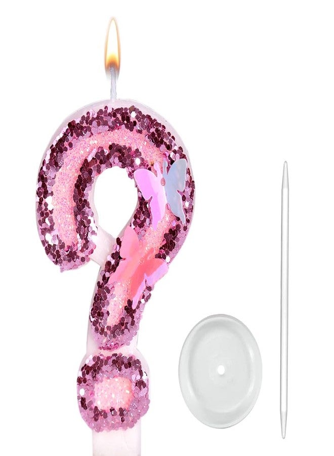 Aprildecember Number Birthday Candle, Pink Sequins Glitter Butterfly Birthday Number Candle Cake Topper for Anniversary and Birthday Celebrations Supplies (Question Mark) - Image 1